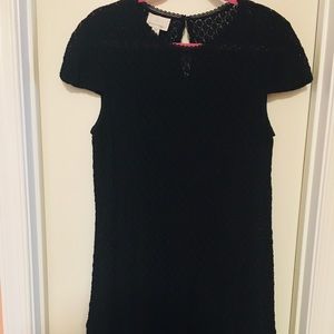 Black Lace Capped Sleeves Flounce Hem Dress Size12